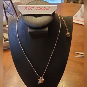 Betsey Johnson Gold Tone Rhinestone & Faux Opal Monkey Necklace